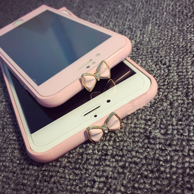 iPhone6/6Plus蝴蝶结水钻金属边框粉色烤瓷苹果5/5s手机壳保护套