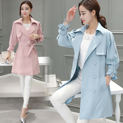 韩版女装2016潮秋装新款气质外套女秋季中长款修身双排扣显瘦风衣
