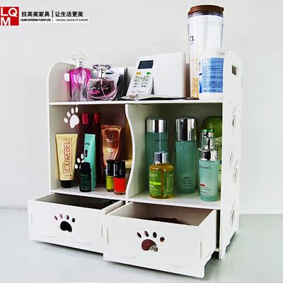 创意浴室防水桌面化妆品收纳盒韩版收纳架木质带抽屉置物架首饰盒