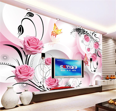 时尚花藤玫瑰3D立体墙纸电视背景墙客厅卧室无缝自粘壁画壁纸墙布