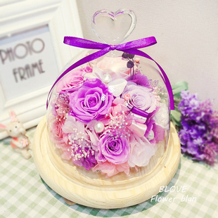 进口永生花花盒巨型玫瑰玻璃罩花盒发光音乐花盒情人节送女友礼物