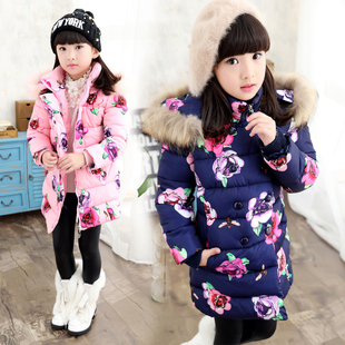 童装2015冬装新款女童中国风花朵棉衣儿童中长款加厚棉服棉袄外套