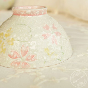 倾田|日本进口陶瓷碗雪花釉釉下彩粉樱花家用日式日本创意米饭碗
