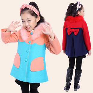 2015新款韩版童上衣女童秋装中大童儿童拼接混色风衣童装