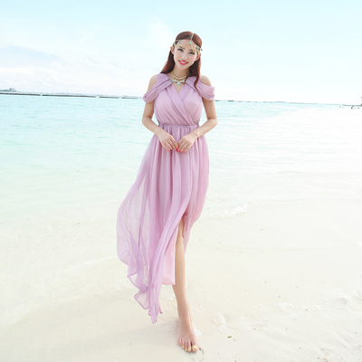 2015夏季纯色雪纺不规则裙摆海边沙滩波西米亚长裙沙滩裙显瘦