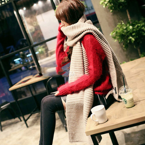 红色毛线女士冬季韩国超长款学生情侣围巾针织围脖加厚保暖包邮