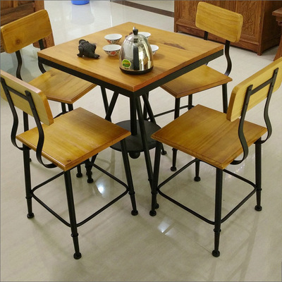 欧式复古创意办公实木茶桌家用休闲时尚功夫铁艺茶几桌椅组合定做