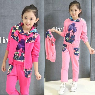 韩版童装女童秋装儿童套装2016春秋新款运动中大童女孩运动三件套