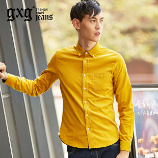 特卖新品gxg.2015新款秋装男士长袖衬衫黄色修身时尚潮#34603196