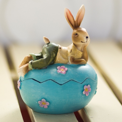 美式乡村田园风家居饰品动物工艺品收纳客厅创意树脂萌兔子首饰盒