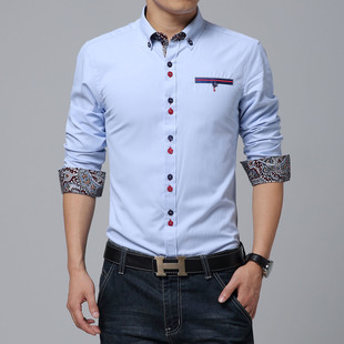 秋季新品男式装纯棉男士长袖衬衫修身型男韩版潮流青年白色衬衣潮