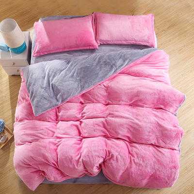 冬季加厚纯色珊瑚绒四件套床上用品1.8双色拼色法莱绒法兰绒床品