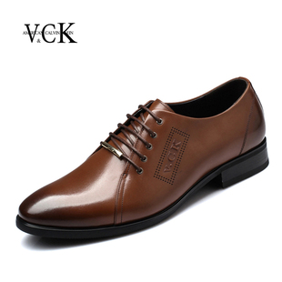V&C&K尖头正品系带男鞋真皮透气英伦商务正装皮鞋潮流单鞋