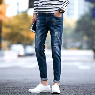 2016年秋季牛仔裤男小脚裤新款学生弹力收口修身型青少年显瘦长裤