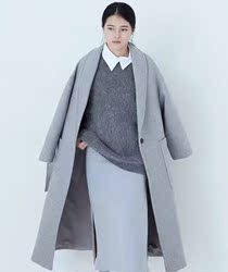 2015韩国SU正品新款韩版双口袋一粒扣配腰带珍珠呢料外套大衣女
