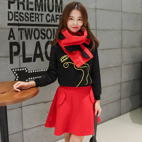 蘑菇街 2015冬装新款女装 韩版修身气质两件套长袖连衣裙时尚套装