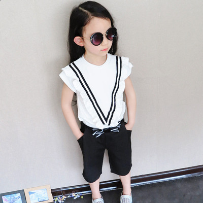 童装女童t恤2015夏装新款韩版儿童木耳边全棉短袖打底衫上衣 特