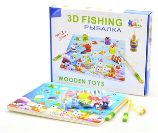 儿童礼物益智早教木制立体磁性钓鱼玩具3D锻炼宝宝专注力耐力包邮