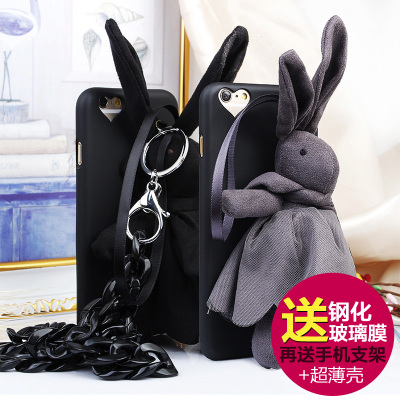 韩国兔女郎iphone6s手机壳链条 iphone6s plus手机套带挂绳软壳潮