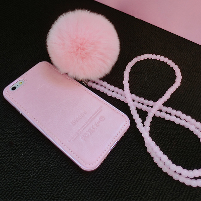 iphone6s手机壳金属边框奢华iphone6苹果6plus粉色毛球防摔女挂绳
