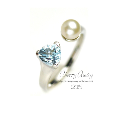2015新品特价包邮S925纯银天然托帕石珍珠彩宝开口戒指指环女
