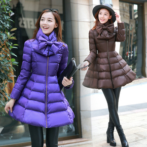 韩国2016冬装新款女装修身显瘦中长款羽绒棉衣裙摆式气质棉袄潮