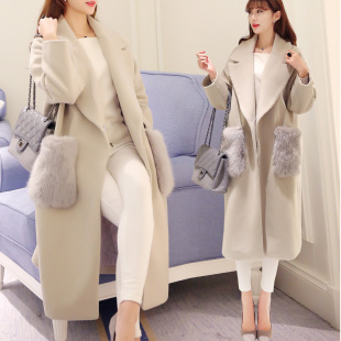 狐狸毛定制2015冬季新款韩版大毛领茧型夹棉加厚羊毛呢外套大衣女