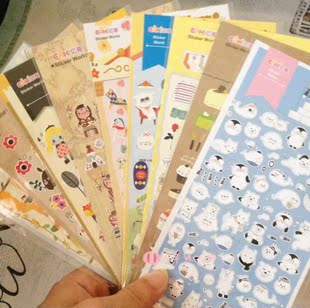 6张包邮韩国文具可爱卡通透明小清新日记相册DIY装饰儿童粘贴纸画