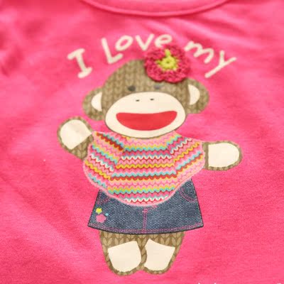 年度一次清仓●猴年猴宝宝！欧美纯棉婴儿T恤 女童玫红拼袖上衣