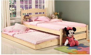 包邮实木床儿童床推拉床单人床带拖床公主床双人床推拉床储物安装