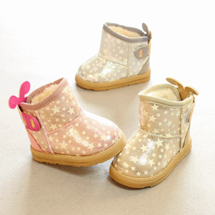 2015冬新款宝宝雪地靴 卡通夜光男女儿童保暖低筒短靴 软底防滑