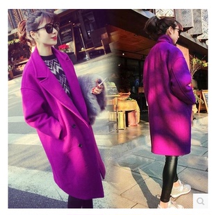 韩国代购2015秋冬新款茧型毛呢外套中长款宽松大码羊毛呢子大衣女