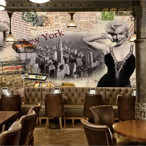 玛丽莲梦露壁画欧式复古怀旧壁纸酒吧ktv咖啡厅个性客厅墙纸自粘