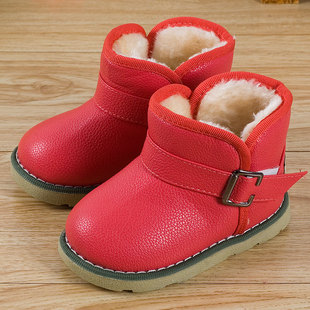 小童2015冬靴1-3-5岁男童皮靴潮宝宝靴子 儿童短靴女童雪地靴保暖