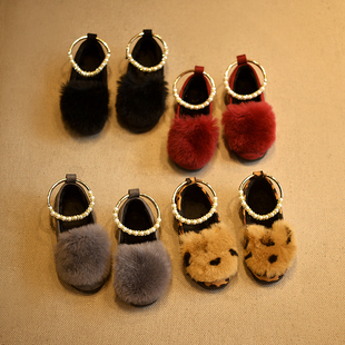 2015冬季年货儿童鞋韩版女童棉鞋獭兔毛公主棉单鞋加绒皮鞋浅口鞋