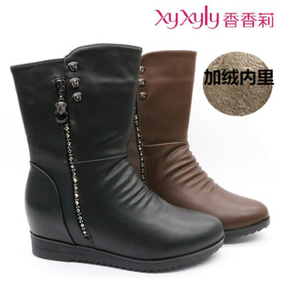 香香莉2015冬季新款正品平底内增高休闲舒适中筒靴加绒女靴M8115