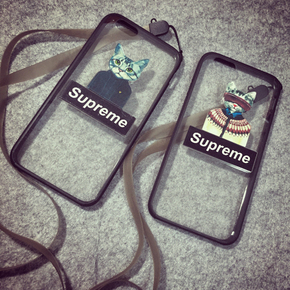 supreme猫5s手机套iphone6硅胶手机壳6plus保护壳原创定制挂绳壳