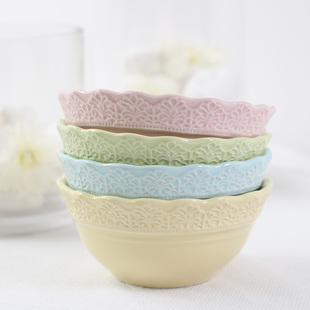 古典蕾丝陶瓷饭碗 日式清新创意瓷碗厨房面碗沙拉碗汤碗 四色可选