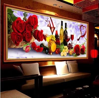 浪漫餐厅5d钻石画玫瑰花魔方圆钻十字绣最新款客厅小幅贴钻秀特价