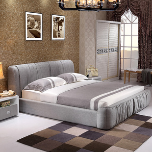 现代布艺床 床 布床 全拆洗布艺软床储物双人床1.8米棉麻软床婚床