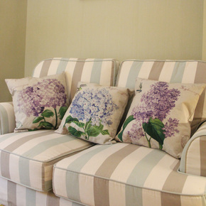 爆款美式田园紫色球花植物花卉棉麻沙发抱枕套靠垫套腰垫可含芯