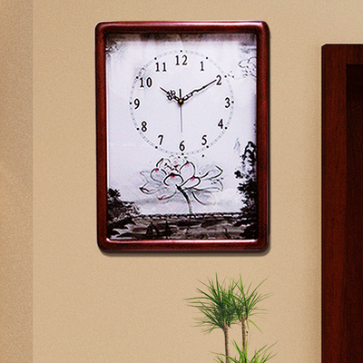 实木中式简约挂钟现代客厅墙壁钟表静音长方形时钟创意木质石英钟