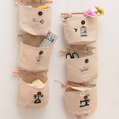 韩式棉麻水洗浴室收纳袋 门后小物件挂袋 杂物收纳挂袋包