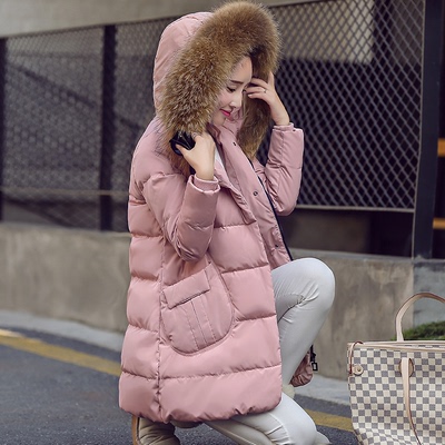 2015冬装新款韩版连帽大毛领加厚大码修身显瘦羽绒服女中长款外套