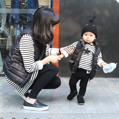 亲子装2015冬装童装棉衣马甲宝宝外套韩版母子母女装一家三口马夹