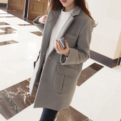 2015冬装新款女装韩版修身大码毛呢外套女休闲西装中长款毛呢大衣