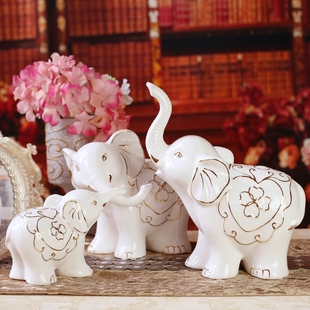 陶瓷家居装饰品摆件欧式一家三口招财大象工艺品摆件结婚礼物