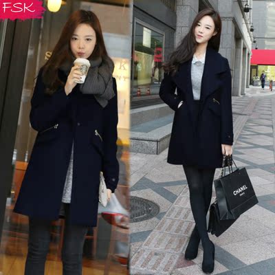 2015秋冬新款韩国女装宽松大码中长款毛呢外套修身显瘦呢子大衣潮