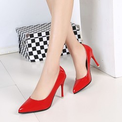 春秋季韩国尖头细跟超高跟鞋红色女性感套脚黑色工作鞋10cm个性潮