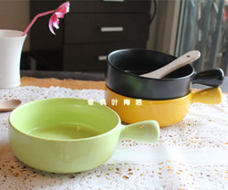 绿枫叶日式色釉碗单柄锅焗饭盘陶瓷碗意粉盘甜品耐高温烤盘包邮